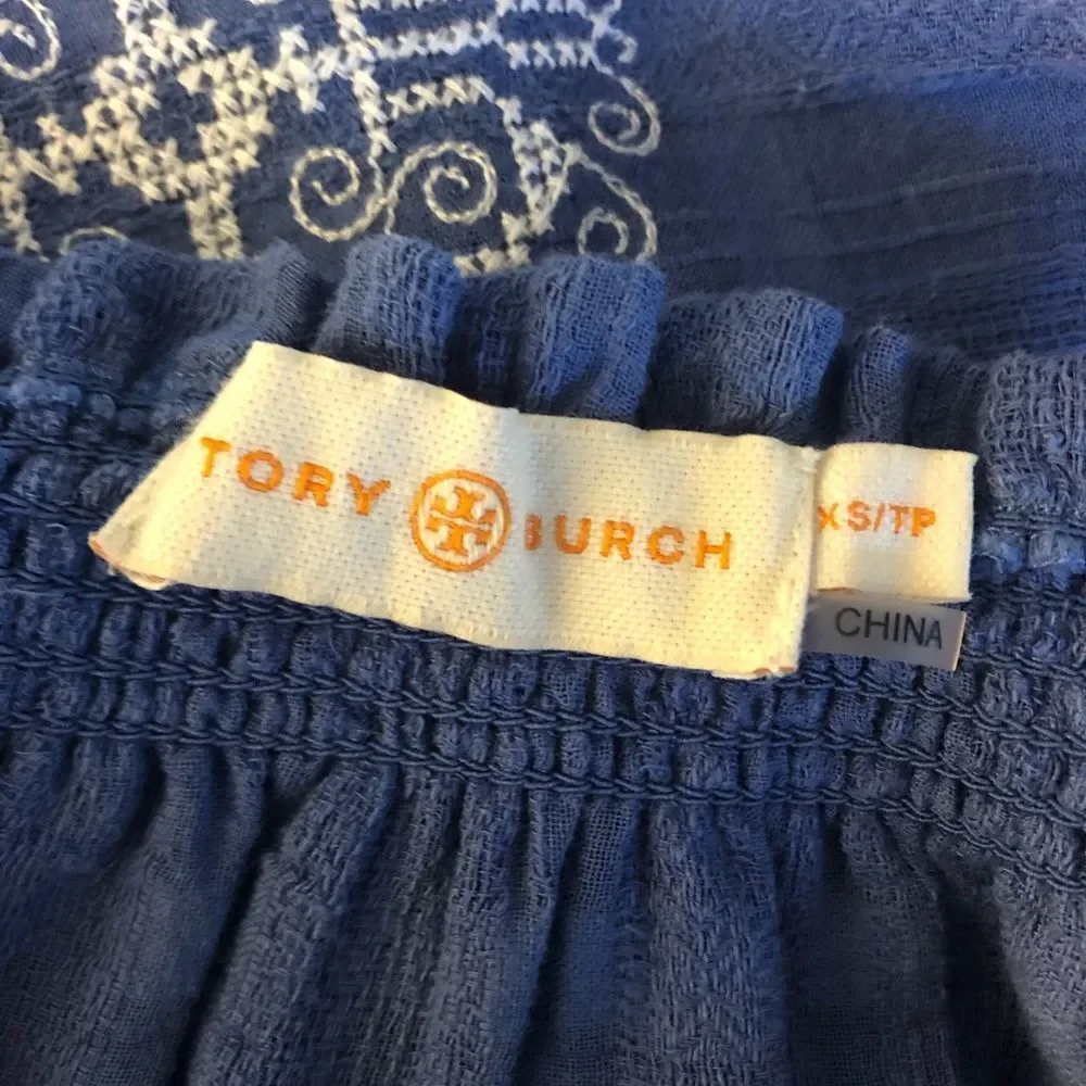 TORY BURCH BLUE EMBROIDERED DRESS XS‎ AK80*